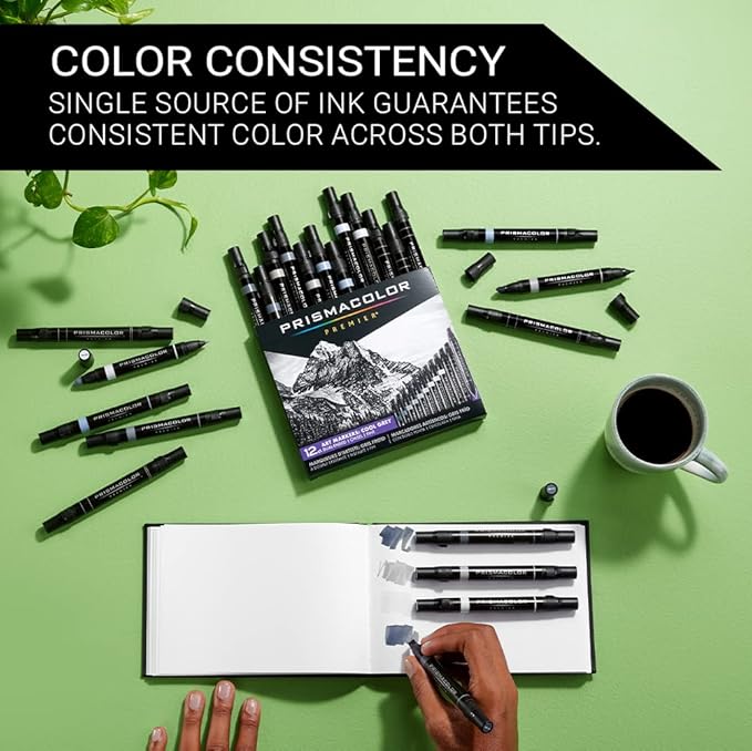 Prismacolor 3622 Premier Double-Ended Art Markers, Fine and Chisel Tip, Cool Grey, 12-Count