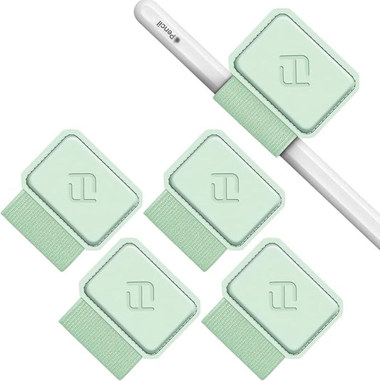 Fintie 4 Pack Pen Loop Holder for Apple Pencil Pro, Apple Pencil (USB-C / 1st / 2nd Generation) and Stylus Pens, Elastic Adhesive Leather Sleeve Attached to Cases, Green