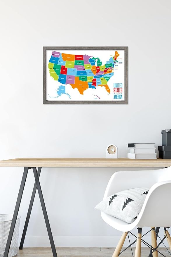 Trends International Map - United States Of America 2022 Wall Poster, 14.725" x 22.375", Barnwood Framed Version