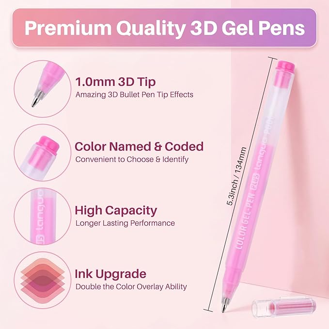 54 Colors 3D Acrylic Gel Pens for Coloring, 1mm Bullet Tip Acrylic Ink Pen for Adult Coloring Marker Paint Pens for Black Paper, Drawing, Fabric, DIY Projects, Art Crafts Supplies