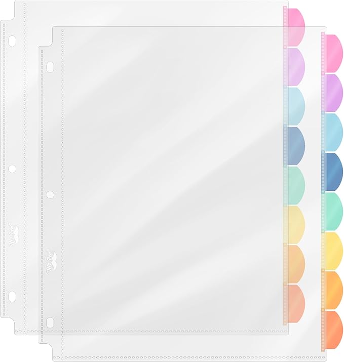Mr. Pen- Clear Sheet Protectors with Tabs, 8 Tabs, 2 Sets, Clear Plastic Dividers for 3 Ring Binder, Insertable Index Page Divider Multicolor Tabs