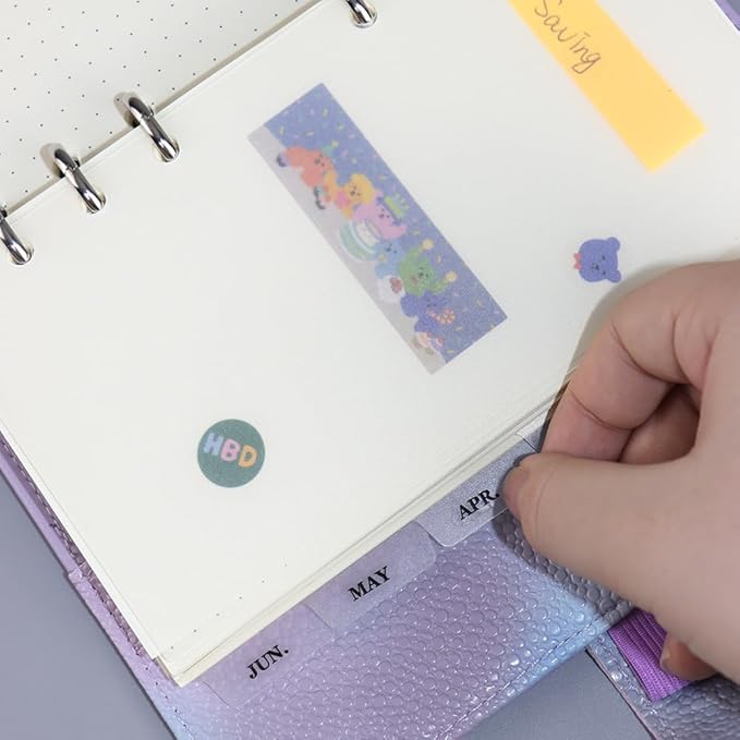 2 Pack A6 Binder Dividers 6 Tabs Clear Plastic Binder Index Tabs Planner Divider for Round Ring Binder Sheet Protector (Total 12 Dividers)