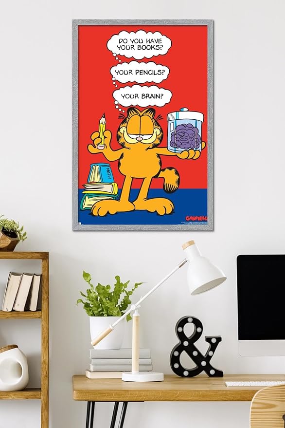 Garfield - Brain Wall Poster, 34L" x 22.4W", Gray Framed Version