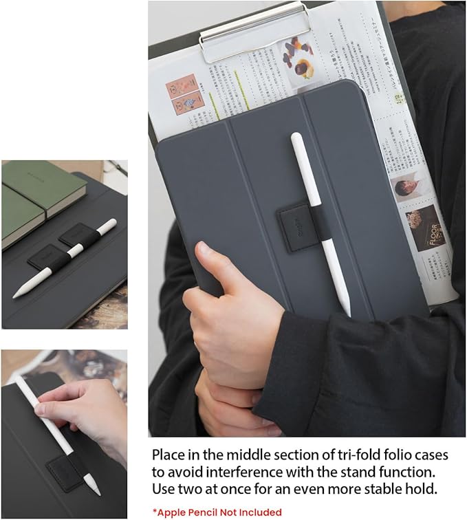 Ringke Pen Holder for Apple Pencil, Journal, Notebooks, and More - 3M Self Adhesive PU Leather Durable Pen Loop with Elastic (3 PACK) - Black