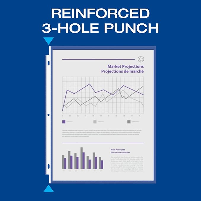 Oxford Sheet Protectors, Clear Finish, Page Protectors for 3 Ring Binder,Top Load, Letter Size Plastic Sleeves, Reinforced 3 Hole Punch for Binders, 200 per Box (33268)