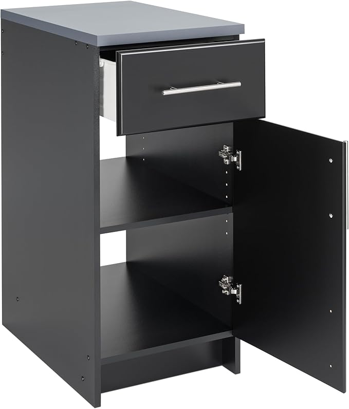 Prepac Elite 16” Wide Storage Cabinet, Base Cabinet with 1 Drawer and 1 Adjustable Shelf Ideal for Garage, Cabinet, Kitchen, Home Office, 16”W x 36”H x 24”D, Black