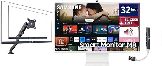 Samsung 32-Inch M8 (M80D) 4K UHD Smart Monitor with Streaming TV, Speakers, HDR10+, AI Upscaling, Ergonomic Stand, Slimfit Camera, Gaming Hub, USB-C and DKZ Hub (LS32DM801UNXZA) Single Monitor Mount