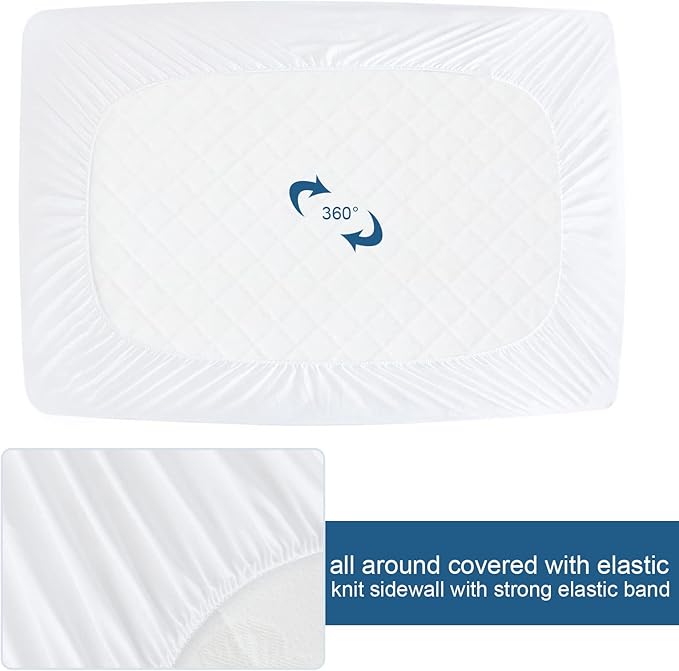2 Pack Twin Extra Long (XL) Waterproof Mattress Protector, Premium Terry Twin XL Sheets Fitted up to 14'' Depth Pocket, Ultra Soft and Breathable Mattress Topper Pad Cover XL Twin, Noiseless White