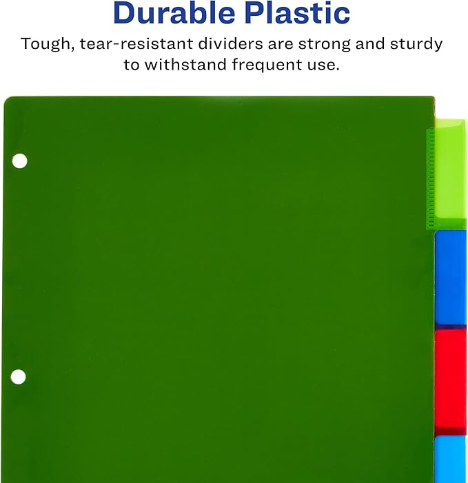Avery Dividers for 3 Ring Binders, 5-Tab Plastic Binder Dividers, Insertable Big Tabs, Multicolor, 1 Set (11900)