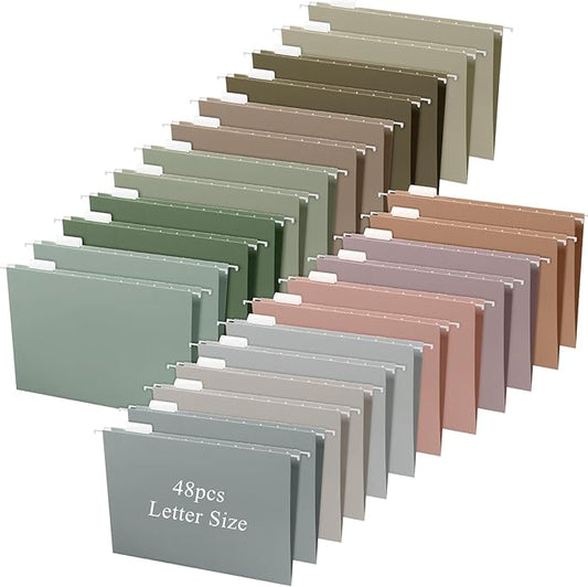 Yaomiao 48 Pcs 11.6 x 9 Inches Decorative Hanging File Folders with Tabs Letter Size File Organizer Multicolor Hanging Folders for Home Classroom Office School Supplies, 12 Color (Cute Color)