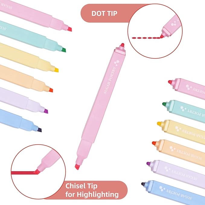 EooUooIP Aesthetic Highlighters, Cute Highlighters Dual Tip, Bible Highlighter No Bleed, Chisel and Fine Tips, Pastel Highlighter Assorted Colors for School & Office Journal DIY Home, 6 Pack
