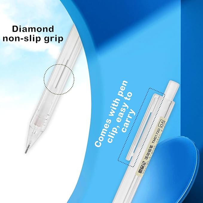TIESOME 6PCS Novelty Mechanical Pencil Set, 0.5mm Transparent Pen Shell Pencils with 60pcs Lead Refill, Suitable for Drafting, Sketching, Art Class, Writing, and More
