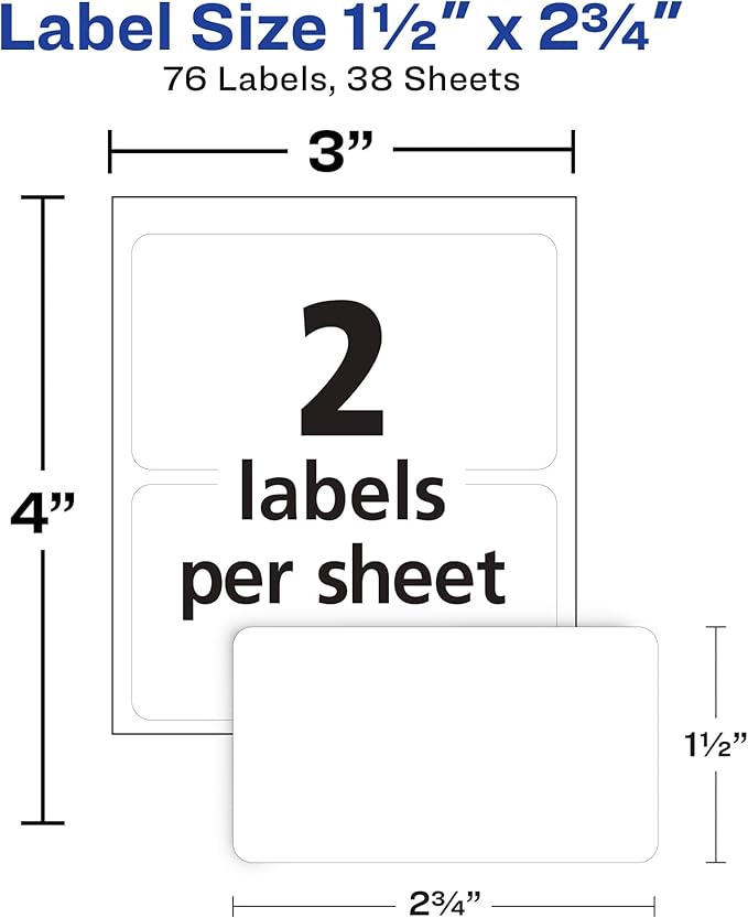 Avery Multi-Use Permanent Labels, 1.5" x 2.75", White, Non-Printable, 76 Blank Labels Total (6117)