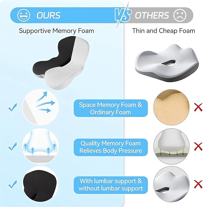 Memory Foam L-Shaped Integrated Seat Cushions for Car Truck Driver Ergonomic L Shape Lumbar Cushion Sciatica Back Pain Relief Office Chair Butt and Back Support Pillow Long Driving Booster Seat (H1)