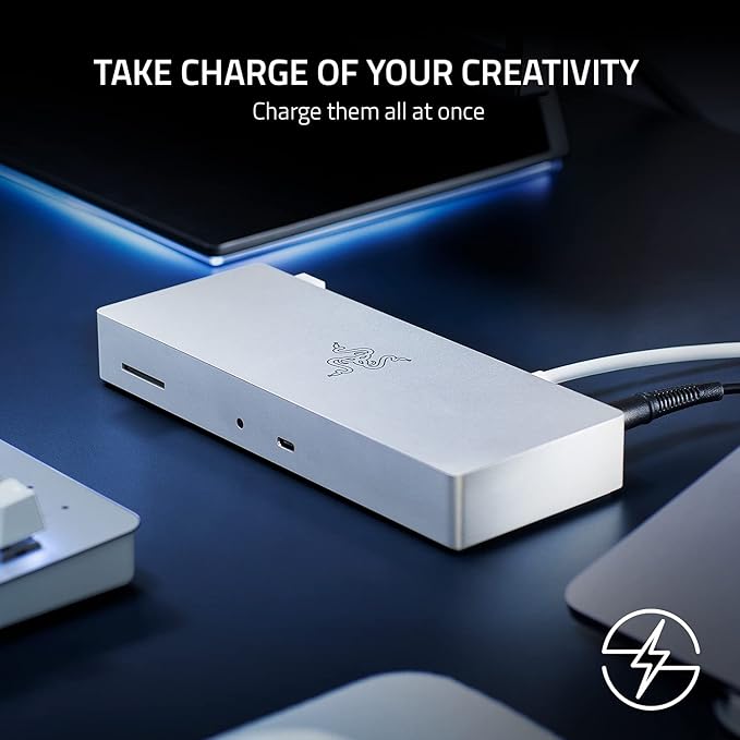 Razer Thunderbolt 4 Dock: 10 Ports in 1 - Dual 4K or Single 8K Output - USB A and C Hub, 2.5 GbE Thunderbolt 3, Mac, and PC Compatible - Thunderbolt 4 Certified - Passthrough Charging - Mercury White