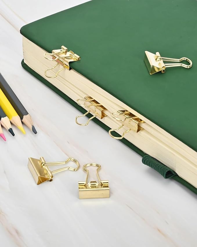 CUARUSUIKA Binder Clips Set,40Pack, 1 in Small Clip, Paper Clips for Office, Home, School, Crafts, Business(Gold)
