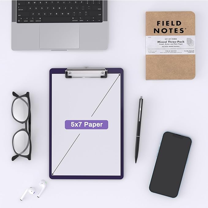 2 Pack Small Clipboards, A5 Plastic Mini Purple Clip Board for Classroom, Students, Kid, Size 6" x 9" with Low Profile Clip, Office & School Supply