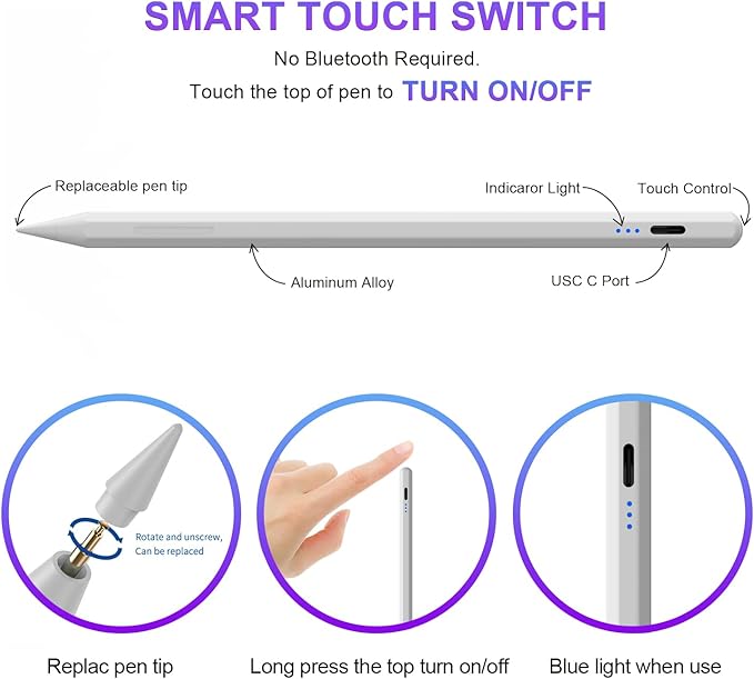 Stylus Pen for iPad 6th-11th Generation,Fast Charge Apple iPad Stylus Pencil with Palm Rejection,Compatible with 2018-2025 i Pad 6/7/8/9/10 Gen, Pro 13"/12.9"/11"/M4, Air 3/4/5/M2, Mini 5/6