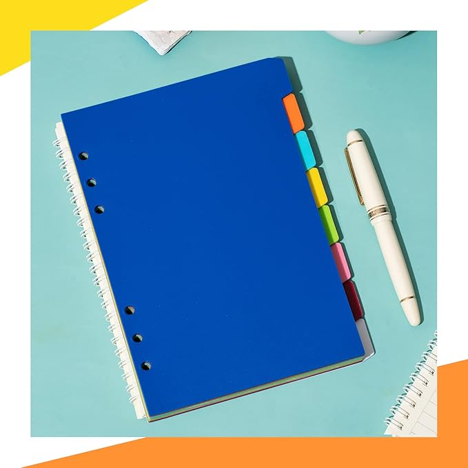 32 Pcs A5 Index Divider 6 Hole Binder Dividers 8.27 x 5.83 Inch 8 Colors Plastic Binder Dividers with Gold Month Stickers for Notebook Loose Leaf Binders Travel Diary Journal Planner