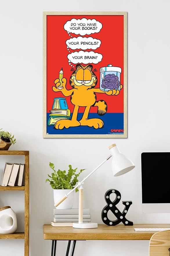 Garfield - Brain Wall Poster, 34L" x 22.4W", Blonde Framed Version