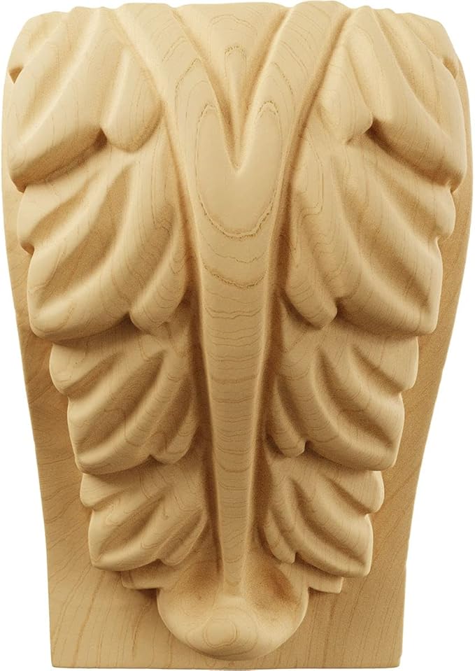 Ekena Millwork CORW02X02X04BAAL Small Acanthus Leaf Block Wood Corbels, 2 1/2"W x 2 1/4"D x 4"H, Alder