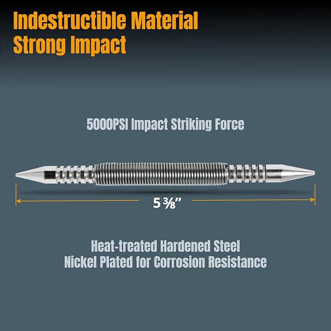 POWERTEC Dual Head Nail Setter, Hammerless 1/32" & 1/16" Spring Loaded Nail Set and Punch Tool, 5000 PSI Striking Force for Setting Proud Brad Nails, 1PK (71936)