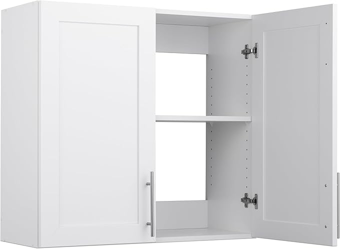 Prepac Elite 32'' Bathroom Wall Cabinet with Panel Doors, Wood Kitchen Pantry Cabinet, Wall Hanging Laundry Room Cupboard with 1 Adjustable Shelf for Kitchen, Laundry Room and Bathroom, White