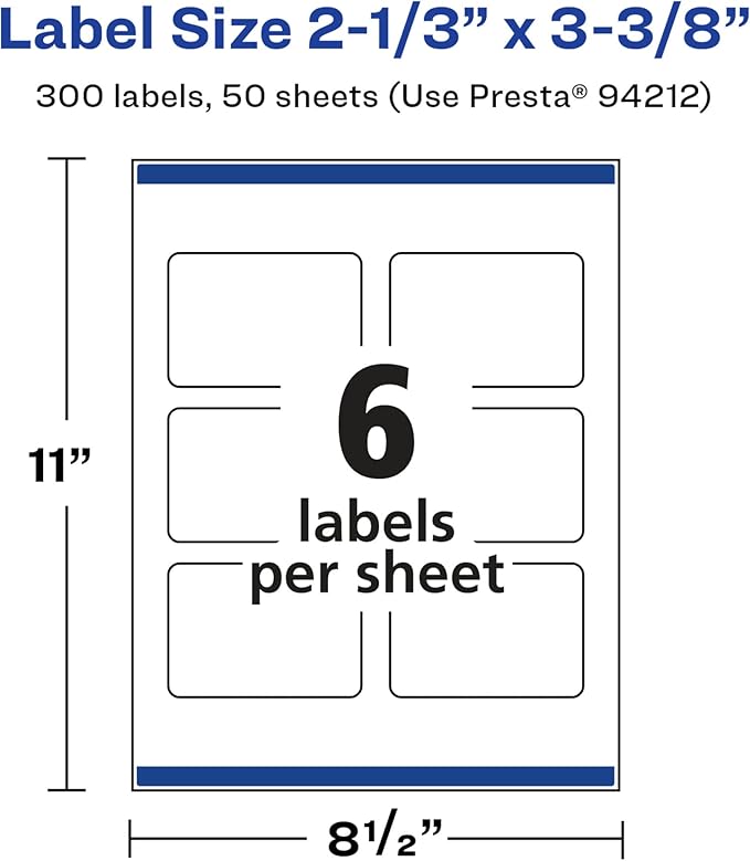 Avery Glossy White Rectangle Labels, Sure Feed Technology, 2-1/3" x 3-3/8", 300 Glossy White Labels, Print-to-The-Edge, Permanent Adhesive, Laser/Inkjet Printable