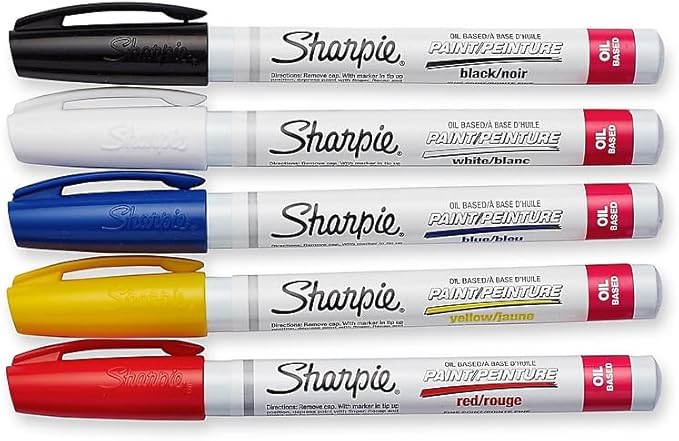 Sharpie Oil-Based Paint Markers, Fine Point, Assorted Colors, 5 Count - Great for Rock Painting
