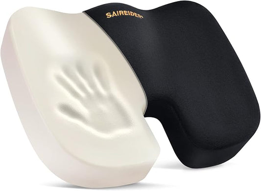 SAIREIDER Office Chair Cushion, Car Seat Cushion, Memory Foam Coccyx Cushion Pads for Tailbone Pain, Sciatica Relief Pillow, Correct Sitting Posture (Black)