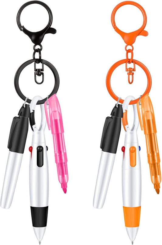 Sabary Mini Highlighter Nurse Pen Pack Set Nurse Pens for Badge Include Pink and Purple Tip Highlighter 2 Permanent Marker and 2 Retractable Ball with 2 Keychain Clip(Pink, Orange)