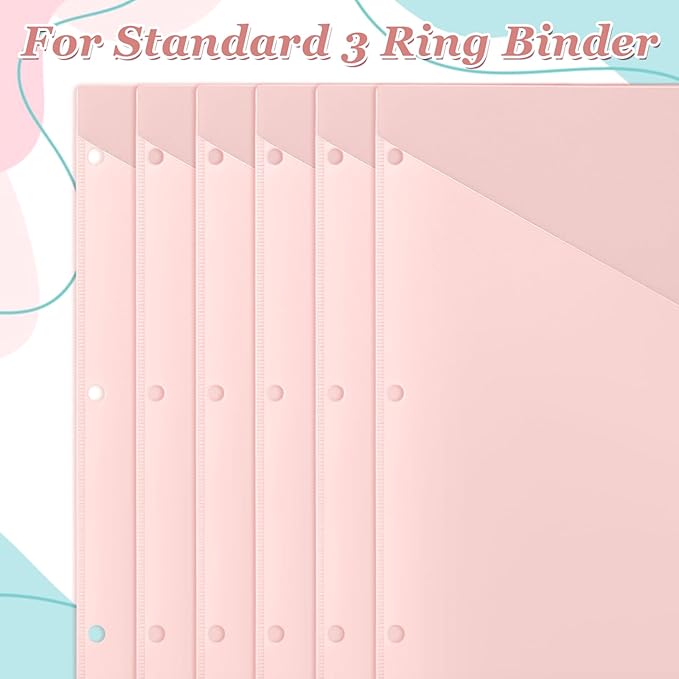 Epakh 12 Pcs Binder Dividers for 3 Rings Binders Index Dividers with Two Clear Pockets Plastics Sheets Protectors with Tab Labels for School Office Organization (Pink)