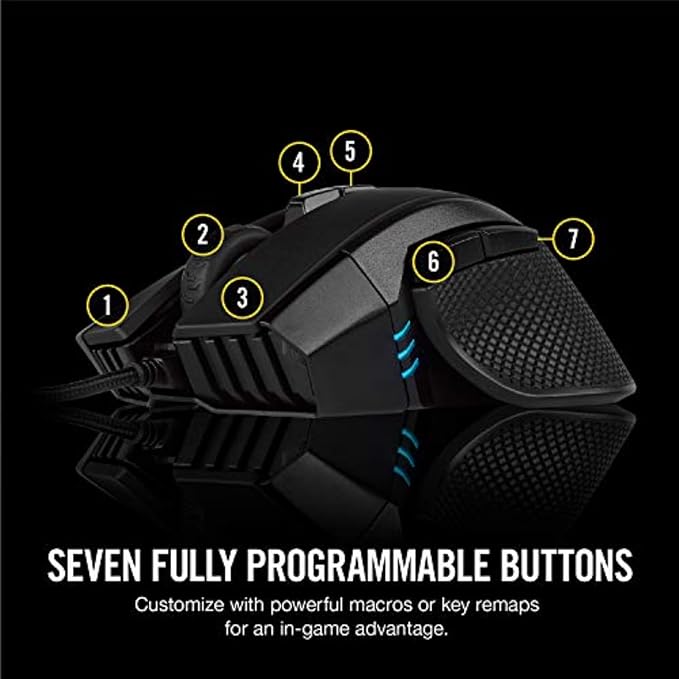 Corsair IRONCLAW RGB Wired FPS/MOBA Gaming Mouse – 18,000 DPI – 7 Programmable Buttons – Designed for Large Hands – iCUE Compatible – PC, Mac, PS5, PS4, Xbox – Black