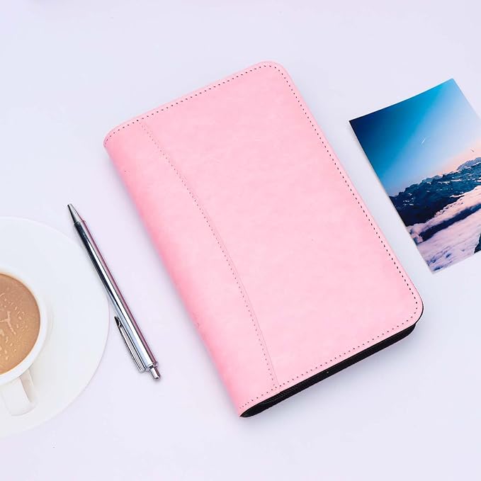 Pink A6 Budget Binder Zipper PU Leather Binders Cover Refillable 6 Rings Loose Leaf Binding Cover for Planner Traveller Journal Accessories Supplies (Pink A6 Binder)