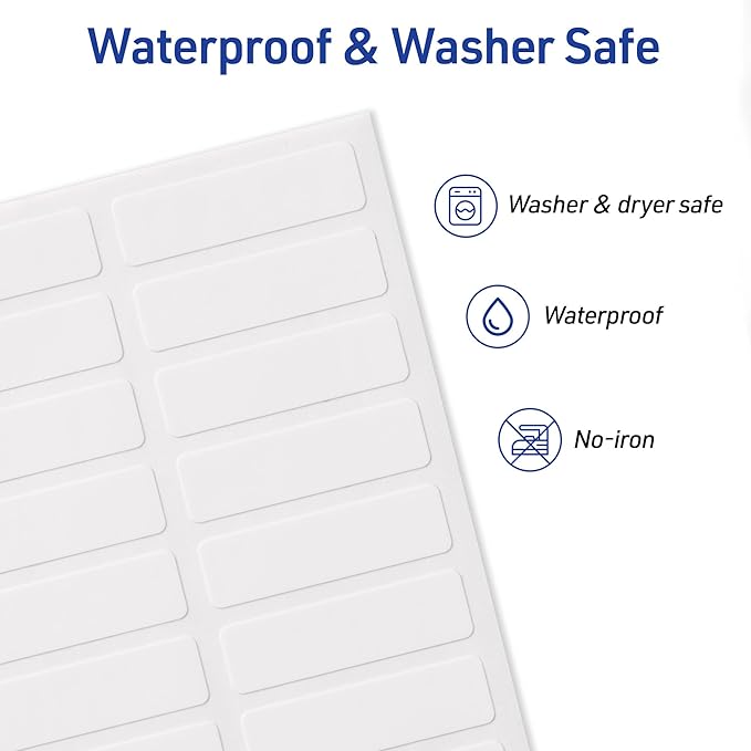Avery No-Iron Fabric Labels, 1/2" x 1-3/4", Washer and Dryer-Safe Waterproof Labels, Non-Printable, 180 Total (40721)