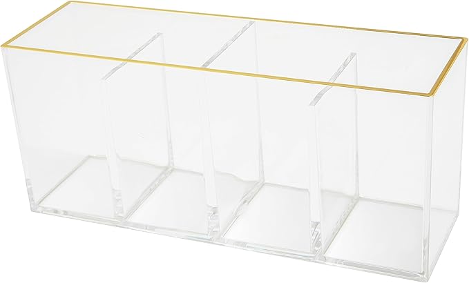 Martha Stewart Kerry Plastic 4 Compartment Pen Holder Office Desktop Organizer, with Gold Trim