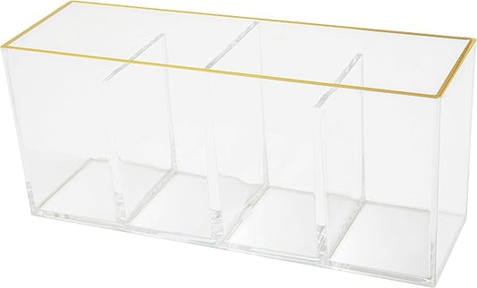 Martha Stewart Kerry Plastic 4 Compartment Pen Holder Office Desktop Organizer, with Gold Trim