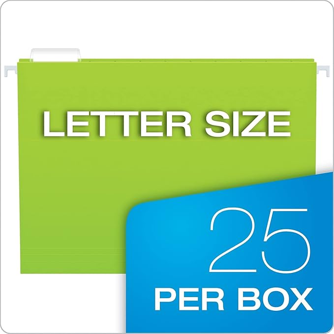 Pendaflex Glow Hanging File Folders, 1/5 Cut, 8 1/2in. x 11in., Letter Size, Assorted Colors, Box Of 25, 81672