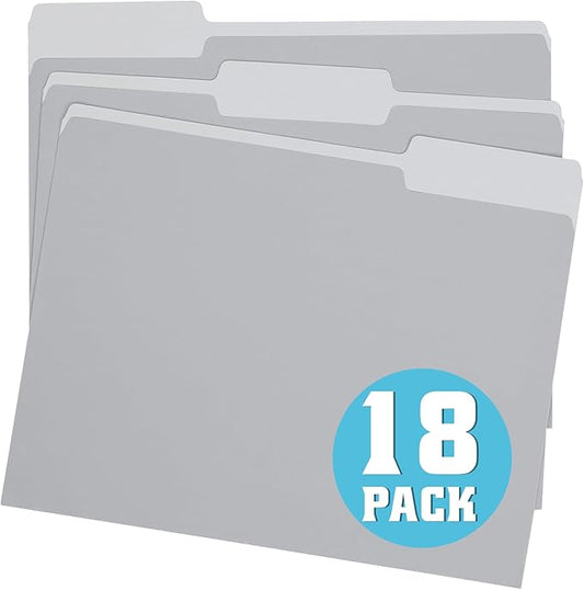 18 Pack File Folders Letter Size Gray,Folders 8.5x11 1/3-Cut Tabs,Colored File Folders,Office Home School for Documents Files Paper