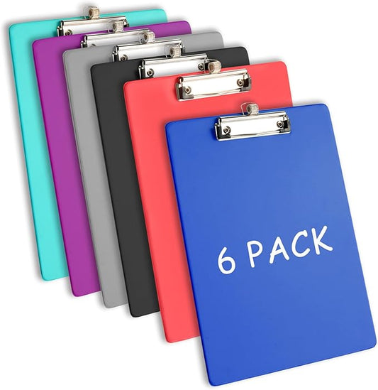 Clipboards with Pen Holder, Clip Boards Plastic Standard A4 Letter Size Holds 100 Sheets 8.5x11 Inch Papers 6 Pack Assorted Colors