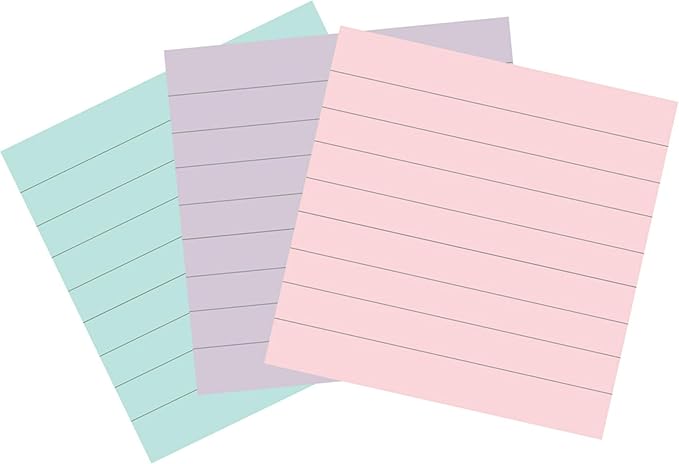 Post-it 100% Recycled Paper Super Sticky Notes, 2X The Sticking Power, 4x4 in, Lined, 3 Pads, 70 Sheets/Pad, Wanderlust Pastels Collection (675R-3SSNRP)