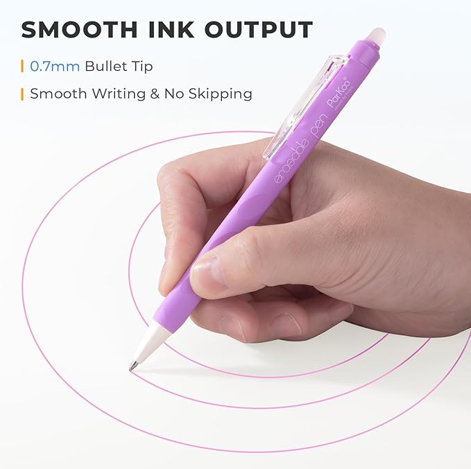 ParKoo Erasable Gel Pens, 24 Colors Retractable Erasable Colored Pens Fine Point 0.7mm, Make Mistakes Disappear, Assorted Color Inks for Drawing Coloring Writing Planner