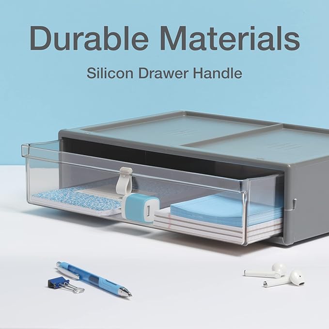Pendaflex Stackable Drawer, Durable Plastic, Silicon Handles, Tinted Drawers, Single, Gray, 14" x 9" x 3.5", Large, 1 Piece (41794)