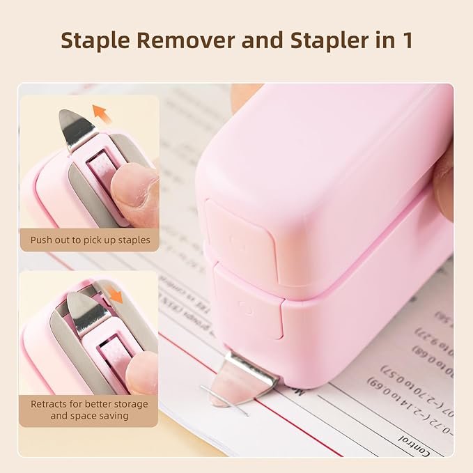 deli Stapler, Desktop Staplers with Integrated Staple Remover, 45 Sheet Capacity Office Stapler, Pink