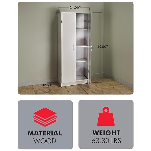 ClosetMaid Pantry Cabinet Cupboard with 2 Doors, Adjustable Shelves, Standing, Storage for Kitchen, Laundry or Utility Room, White