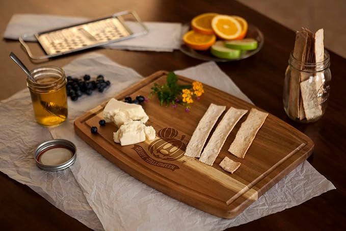 PICNIC TIME Disney Mickey Mouse Pumpkin Face Ovale Acacia Cutting Board Serving Board Charcuterie Cheese Board with Juice Groove Halloween Kitchen Decor Gift, (Acacia Wood)