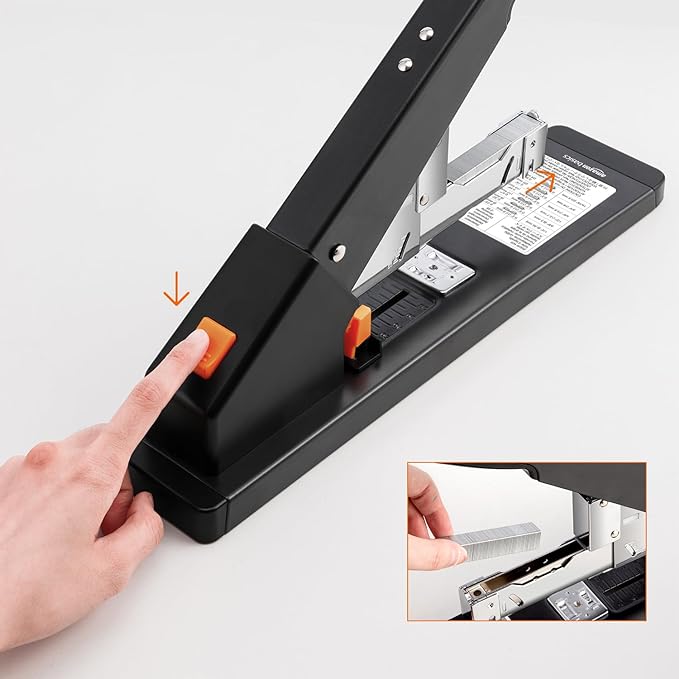 Amazon Basics Heavy Duty Industrial Stapler, 210 Sheets Capacity, Long Arm, Black, 1000 Staples