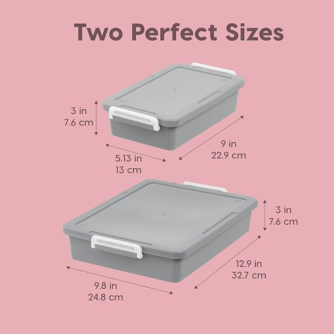 IRIS USA 6 Qt. Plastic Craft Storage Container Bins with Lids, 2 Pack, Small Art & Office Supply Organizer Tote, Sensory Bins & Boxes for Home & University, Stackable, Secure Latch Buckles, Gray