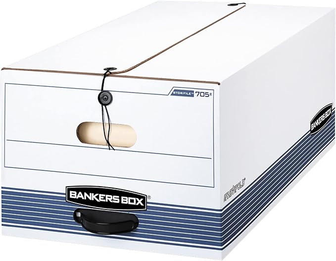 Bankers Box® Stor/File™ Standard-Duty Storage Boxes With Locking Lift-Off Lids And Built-In Handles, Legal Size, 24" x 15" x 10", 60% Recycled White/Blue, Case Of 3