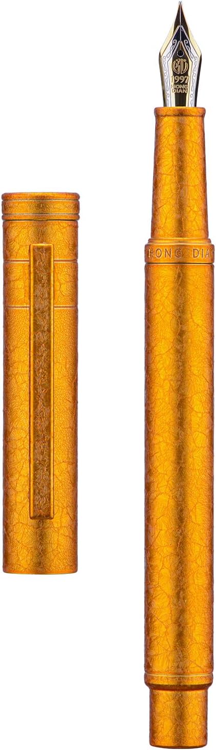 Hongdian 1851 Forest Fountain Pen Golden Ice Flowers, Fine Nib Classic Design with Converter and Metal Pen Case